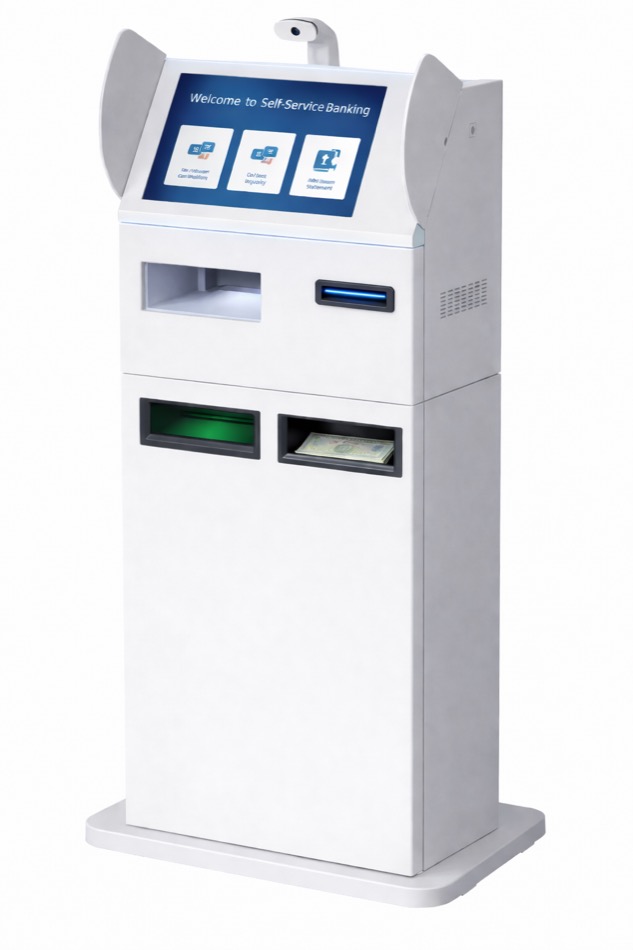 Free-standing self-service kiosk